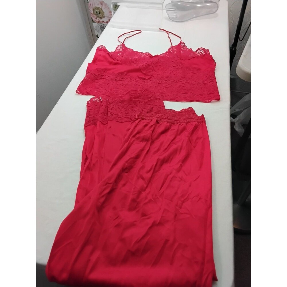 2 Piece Vintage Hand made Rayon PJ SET IN Red Size XL